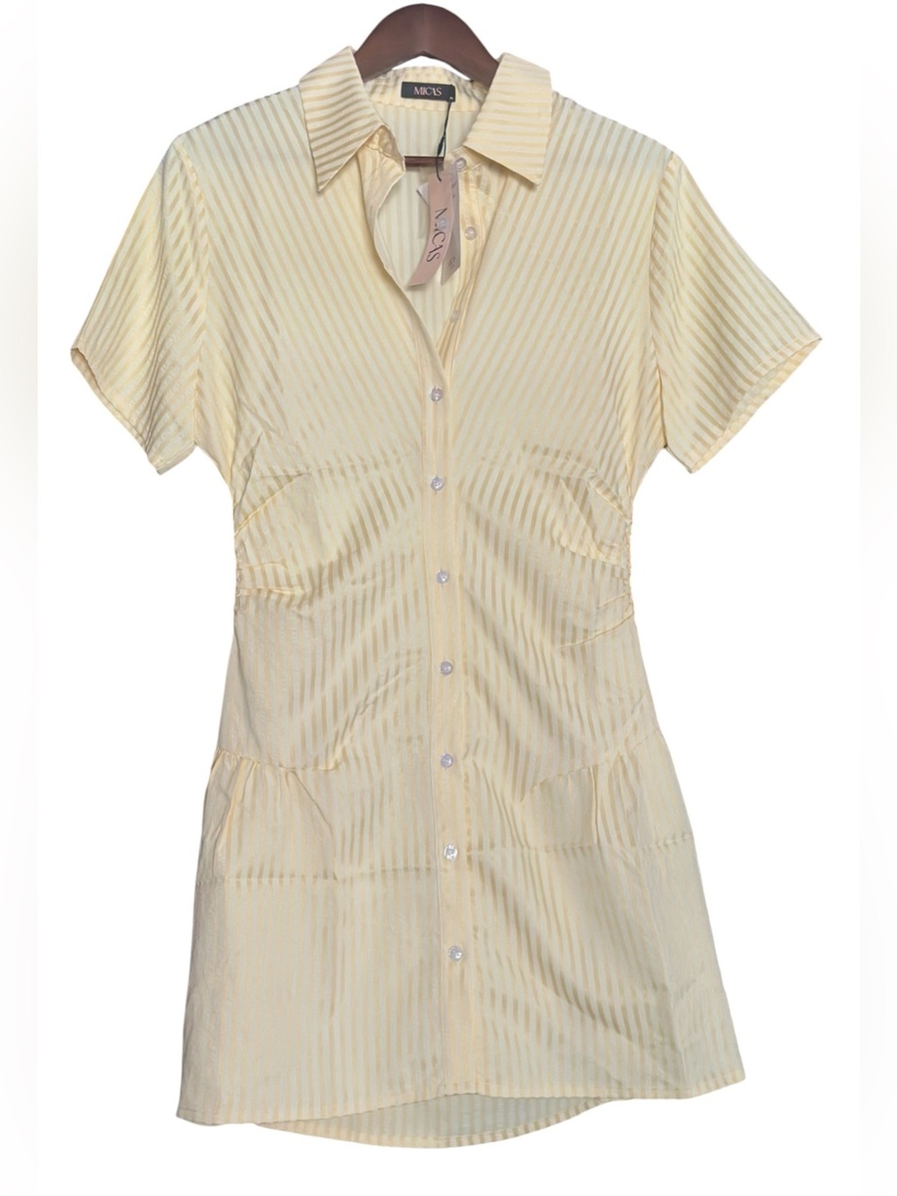 MICAS Pale Yellow Striped Button-Down Dress